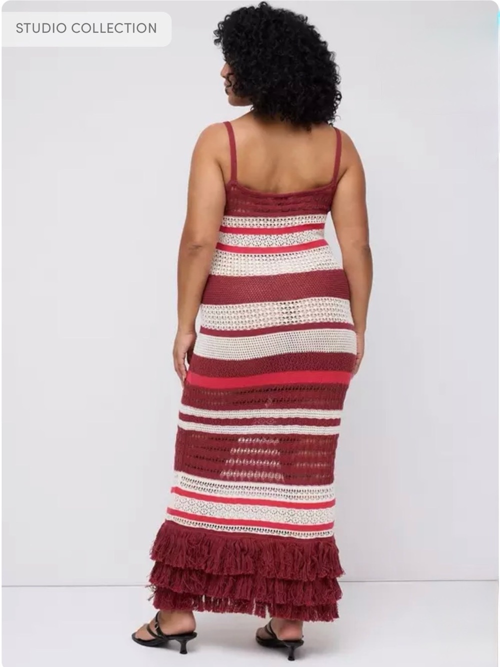Torrid Studio Collection Red & White Striped Crochet Maxi Dress w/ Fringe Hem - Picture 3 of 4